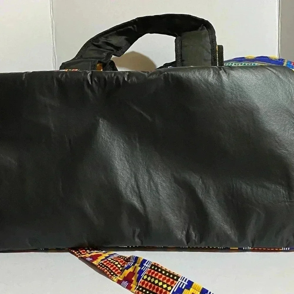 Handcrafted  unisex Ankara print vinyl leather duffel weekend travel bag - Picture 9 of 11